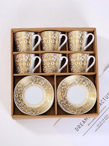 Nuevo Juego de Café Estilo Europeo <span class=keywords><strong>2023</strong></span>, Tazas de Cerámica Plateadas, Juego de Seis Platillos, Vajilla Creativa, Taza de Café de Cerámica, Juego de Regalo en Caja - Product Image 2