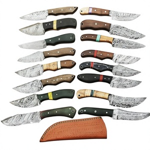 Cuchillo de Hoja Fija de Acero de Damasco con Mango de Madera, Hoja Recta o con Punta Caída, para Camping, Caza y Uso Táctico - Product Image 4