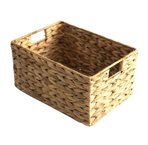 Ensemble 3 paniers rectangulaires en osier avec poignées en bois pour étagères paniers de rangement en jacinthe d'eau jonc de mer naturel pour organiser