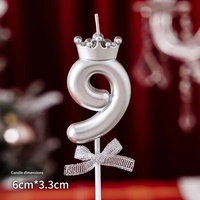 Grenzüberschreitende Ins-Style Acryl-Kuchendekoration Krone Schleife Zahlenkerze Gold Silber Farben 0-9 Kindergeburtstagskerze
