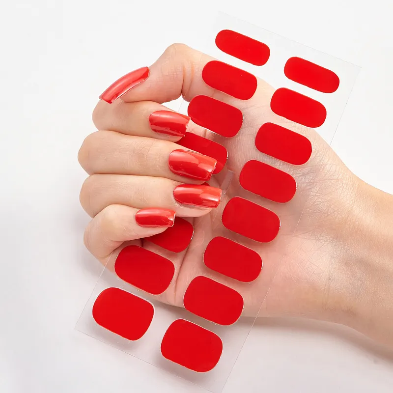 Nail Stickers Full Wraps 100% Nail Polish Strips Solid Color Hot Red Self-Adhesive For Women Girls