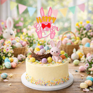 DAMAI <b>Easter</b> <b>Egg</b> Bunny Cake Decorating Inserts Blue-Pink Two-Tone Paper Party Picks for Holiday Dessert Tabletop Decor Supplies - Product Image 2