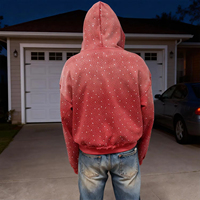 Sweat à capuche zippé surdimensionné pour homme, personnalisé, en coton, avec motifs graphiques, effet vieilli, délavé à l'acide et strass, par un fabricant et designer