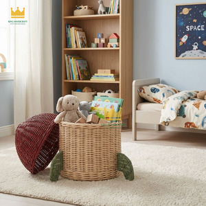 Natural Rattan Handmade <b>Wicker</b> <b>Basket</b> with Lid Rocket Shaped Kid <b>Storage</b> <b>Basket</b> for Toys Clothes in Nursery - Product Image 5