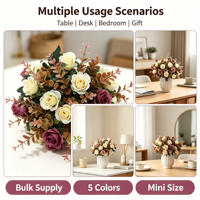 Vente en gros de fleurs artificielles faites à la main, style moderne, 12 têtes de petites branches de roses pour la décoration de la maison, mariage, Saint-Valentin