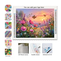 Peinture Diamant 5D à Forage Complet, Motif Coucher de Soleil, Fleurs Sauvages et Papillons, Kit de Bricolage, Décoration Murale Paysagère pour la Maison