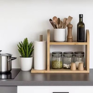 Wooden Kitchen Storage Rack Double Layer Organizer For Utensils Jars And <b>Paper</b> <b>Towel</b> Countertop <b>Holder</b> - Product Image 3