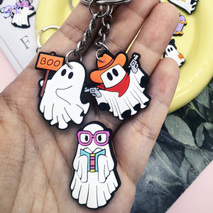 QY Halloween PVC Key Chain Cartoon Ghost <b>Keyring</b> Cute Pumpkin Skater <b>Charm</b> Bag Pendant Wholesale - Product Image 4