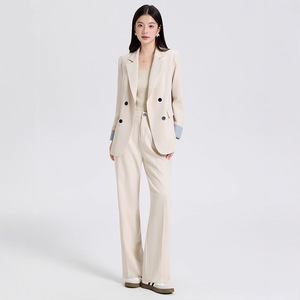 Women's Suit <b>Set</b> Double Breasted <b>Blazer</b> Solid Color Anti-Wrinkle Polyester Casual Wear - Product Image 1