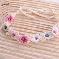 Couronne de fleurs fantaisie pour séances photo, bandeau extensible en nylon, dentelle florale pastel, strass, accessoire de photographie pour femmes