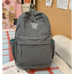 High-Appearance Checkered Nylon Zipper Closure Women's <b>Backpack</b> Stylish Large-Capacity Campus Fashion Travel <b>Backpack</b> for Couple - Product Image 6