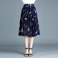 Rok Panjang Kain Tule Sifon Motif Mode Rok Lipit Pinggang Tinggi Rok Kasual Bunga Rusak Tipis untuk Wanita Jupe Faldas