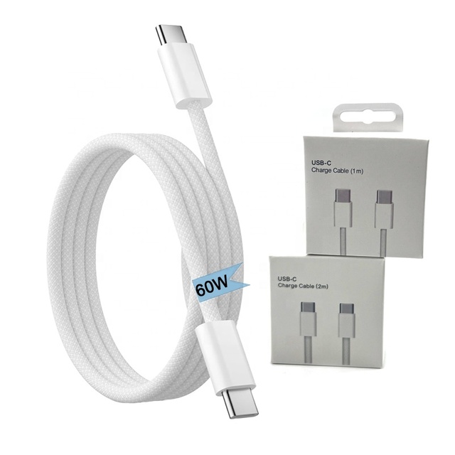 In Stock 1m 2m USBC to USBC 60 W Charger Kabel USB C to USB C Cord Nylon Braided PD 60W Type C Fast Charging Cable