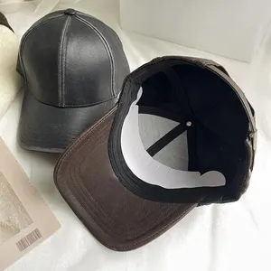 New Arriving Autumn Winter PU Leather Warm Blank Vintage Curved Brim Windproof Baseball Hat