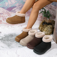 Bottines de neige à bout rond en faux daim avec garniture en polaire bouclée et semelle plateforme épaisse pour femme, bottines à cheville avec revers en polaire