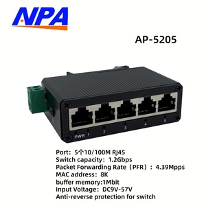 Commutateur Ethernet industriel Anpa MINI 10/100 Mbps empilable <span class=keywords><strong>5</strong></span>/8 ports (8/<span class=keywords><strong>5</strong></span>) à montage sur rail DIN, 2 Gbit/s, 4,39 Mpps, 2/8K, garantie de 2 ans - Product Image 2
