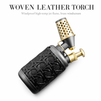 Briquet à cigare gonflable coupe-vent, flamme directe haute température, torche au butane durable, rechargeable, réglable, en cuir, cadeau de poche