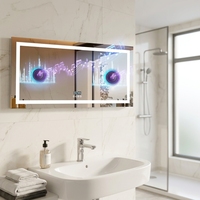 Espejo de Baño LED Doble con Interruptor Táctil y Sensor Moderno de la UE, con Altavoces Bluetooth Duales y Pantalla de Hora y Temperatura
