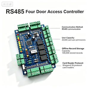 Carte de contrôle d'accès RS485 pour contrôle d'accès aux portes, prise en charge de 1, 2 ou 4 portes, distance de communication de 1000 m, alimentation DC12V - Product Image 4