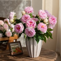 Fleur de pivoine artificielle en soie de haute qualité à 3 têtes, blanche et rose, pour la décoration de mariage, les fêtes et les centres de table.