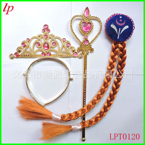 Frozen Princess Anna Golden Crown Magic Wand <b>Wig</b> <b>Braid</b> Set 3-Piece For Girls Costume LPT0120 - Product Image 1