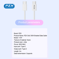 Kabel PZX V197 2m Tipe C ke Tipe C untuk Iphone, Kabel Data Pengisian Cepat 60w