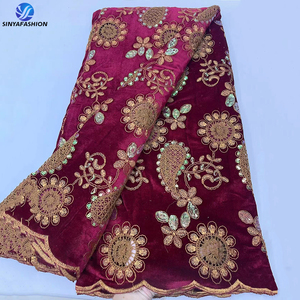 Nijeryalı düğün çiçek işlemeli payet kadife kumaş gelin pullu lüks kadife dantel kumaş - Product Image 2