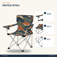 Chaise d'extérieur pliable en gros avec accoudoir unique, porte-gobelet et logo et motif personnalisés pour les voyages en camping-car