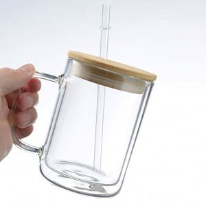 Livraison gratuite, logo imprimé personnalisable, sublimation, verre givré transparent de 15 oz, tasses à bière, café, thé avec poignée - Product Image 4