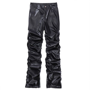 Calça de couro escuro Cyberpunk nicho Design brilhante Ruched falso masculino - Product Image 1