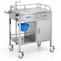 Troli Ambulans Stainless Steel untuk Rondaan Perawat dengan Dua Laci dan Satu Pintu untuk Pengiriman Obat dan Perawatan di Samping Tempat Tidur