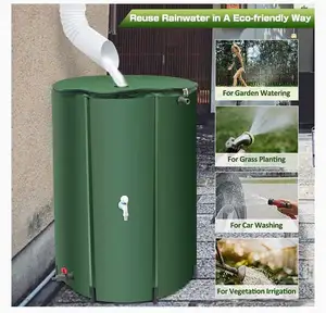 53加仑便携式雨桶水箱-可折叠雨水收集系统储存容器-集水器桶