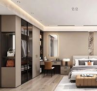 Système de dressing de luxe moderne sur mesure avec table de chevet flottante et éclairage LED, pour villa, appartement et mobilier de maison complète