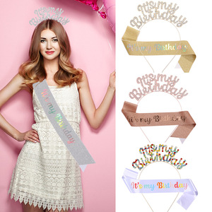 Nouvel ensemble bandeau d'anniversaire, sangle d'épaule et ceinture d'étiquette 'C'EST MA FÊTE' pour femme, accessoires pour cheveux et coiffure, fournitures de fête - Product Image 1