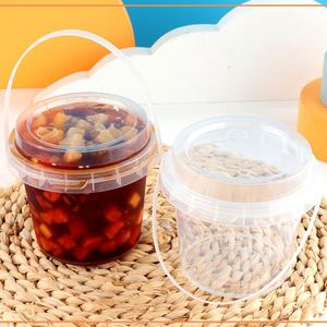 Custom Disposable Food Grade <b>with</b> <b>Lid</b> 500ml 700ml 1000ml clear Plastic <b>Bucket</b> Fruit Yogurt Milk Tea Packaging <b>Bucket</b> <b>with</b> Handle - Product Image 4