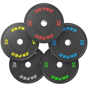 Weight Lifting OKPRO Gym Barbell Plates Fitness Competition Rubber Bumper Plates LBS