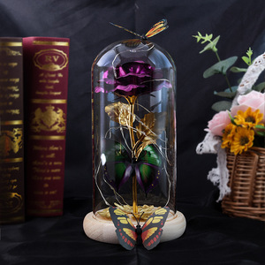 ใหม่สไตล์แก้วฝาครอบไฟ Led นิรันดร์กุหลาบดอกไม้ฐานไม้ - Product Image 5
