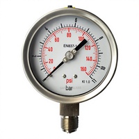 Boîtier en acier inoxydable 304 avec raccord en acier inoxydable 316, ensemble de manomètres à liquide, portée jusqu'à 15000 PSI, modèle 115AL, garantie 1 an