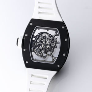 Montre sportive 5A Super RM noire et blanche minimaliste en céramique saphir anti-reflet avec cadran creux en forme de barillet - Product Image 6