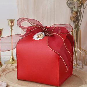 Sacs cadeaux de mariage en cuir PU Lucky, magnifiques boîtes à bonbons avec rubans, sacs à bonbons rouges pour cadeaux de mariage - Product Image 1