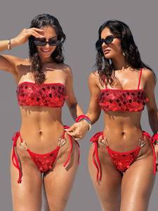 Nuevo Conjunto de <span class=keywords><strong>Bikini</strong></span> Sexy con Lentejuelas 2026 para Mujer, Top de Tirantes Finos, Traje de Baño de Dos Piezas con Tanga de Corte Alto y Lazos Laterales - Product Image 6