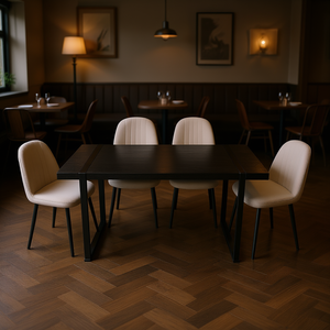 Ensemble de table à manger moderne 59 pouces, plateau rectangulaire en MDF, base en métal, ensemble de 4 chaises en daim, mobilier de restaurant - Product Image 2