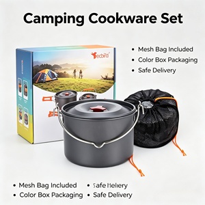 Outdoor Camping Aluminiumlegering Hangende kookgerei 1-2L Food Grade draagbare kookpot met netzak voor backpacken, picknickreizen - Product Image 3