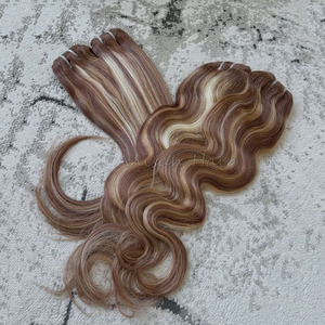 Extensions de Cheveux Humains Brésiliens Remy Vierges Bruts Super Double Drawn, Ondulés et Lisses, avec Mèches Blondes - Product Image 4