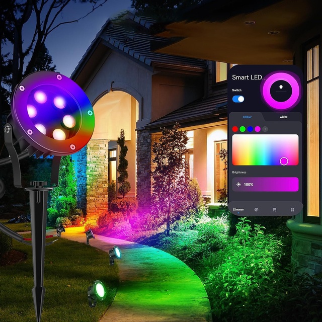 6W RGB LED Spotlight App Control Color Changing DC24V IP65 Waterproof Outdoor Tree Garden Light Requires Use with Hub