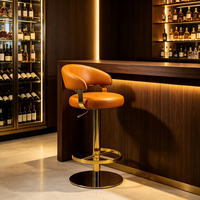 Tabouret de bar pivotant en cuir PU marron de luxe, hauteur réglable, base dorée, pour îlot de cuisine moderne, mobilier de bar à domicile