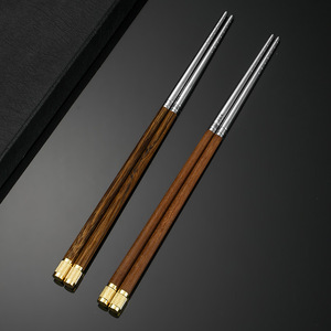 Palillos de madera Chicken Wing, de acero inoxidable 304, 25 cm, juego de cubiertos domedos de madera maciza para el hogar, para adultos - Product Image 2