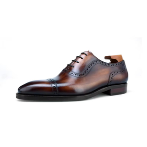 Chaussures Oxford en cuir véritable haut de gamme, style britannique, formelles, imperméables, respirantes, à lacets, pour hommes, bout pointu, fabriquées à la main - Product Image 6
