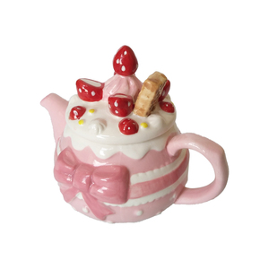 Đáng Yêu Gốm Cupcake Ấm Trà Nhà Accent Màu Hồng Với Anh Đào - Product Image 1