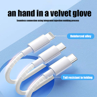Kabel Data 3 in 1 Pengisian Cepat 100W USB a ke Type C Micro USB Kabel Data Kepang untuk iPhone Inti Tembaga Grosir